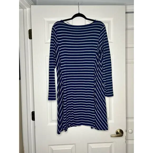 Stylus Women's Navy Blue and Gray Striped Long Sleeve Casual Short Dress XL - Picture 8 of 8
